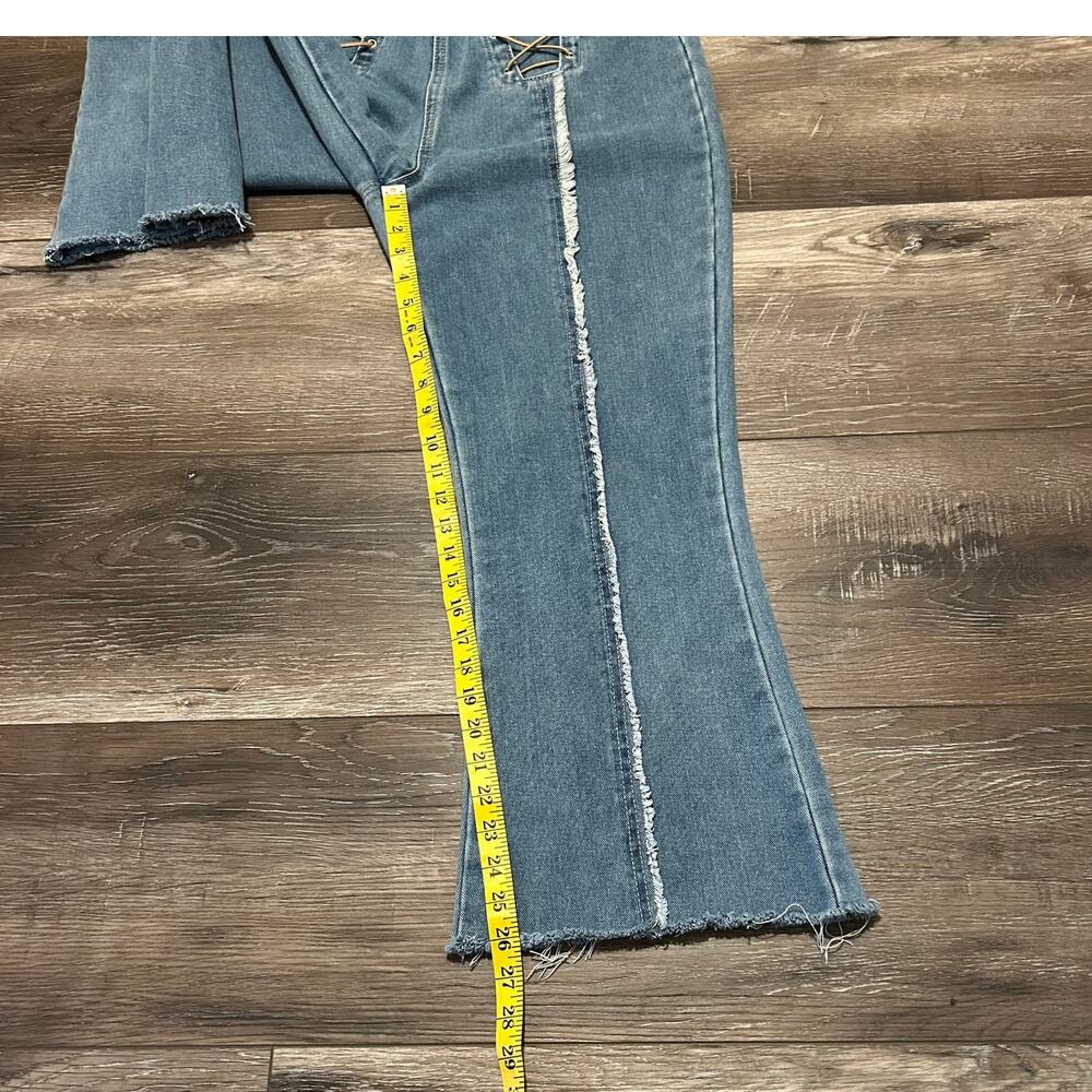 PrettyLittleThing Lace-Up Flare Jeans Size 8 Raw Hem Boho - Picture 6 of 9